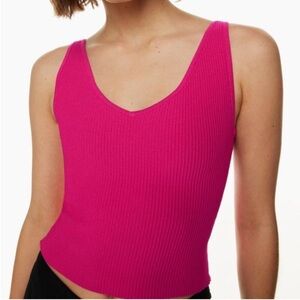 Aritzia Babaton Sculpt Knit V-Neck Tank Hot Pink XS Barbie